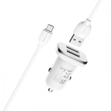 Зарядное устройство автомобильное Borofone BZ12 Lasting power 2.4A 2USB + micro-usb (white) купить в Новороссийске